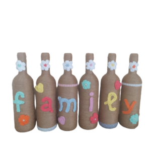 Διακοσμητικά μπουκάλια family - διακοσμητικά μπουκάλια, βελονάκι, σχοινί, πρωτότυπα δώρα