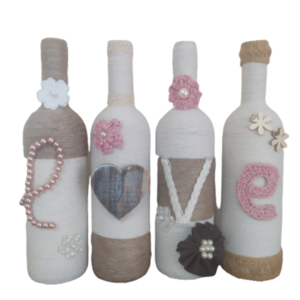 Διακοσμητικά μπουκάλια δίχρωμα love - αγάπη, χειροποίητα, διακοσμητικά μπουκάλια
