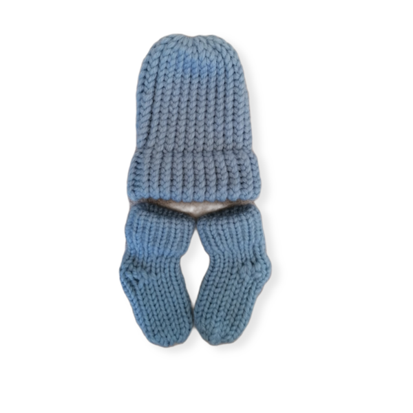 Πλεκτό παιδικό σετ κάλτσες σκούφος Μπλε - αγόρι, δώρα για μωρά, σκουφάκια