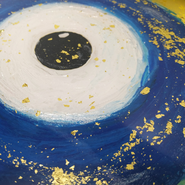 Μεταλλικός δίσκος με υγρό γυαλί “greek eye blue” - γυαλί, μέταλλο, πιατάκια & δίσκοι - 4