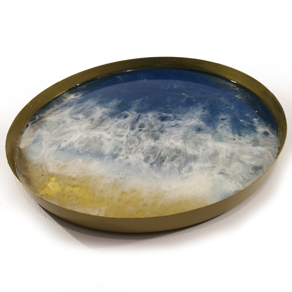 Μεταλλικός δίσκος με υγρό γυαλί “wave” - γυαλί, μέταλλο, πιατάκια & δίσκοι