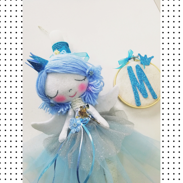Μοναδικό πασχαλινό χειροποίητο σετ για κορίτσι, γαλάζια νεράιδα με καδρακι με μονόγραμμα glitter - κορίτσι, λαμπάδες, μπαλαρίνες, πριγκίπισσες - 4