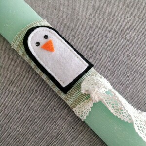 Λαμπάδα «Πιγκουίνος!» – Δαχτυλόκουκλα/διακοσμητικό μολυβιού - αγόρι, λαμπάδες, για παιδιά, για μωρά - 2