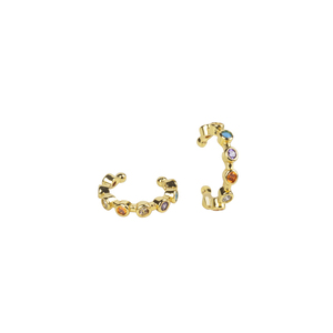 Ear Cuff Zircon "Rainbow Dots" - επιχρυσωμένα, μικρά, ζιργκόν, ear cuffs, boho