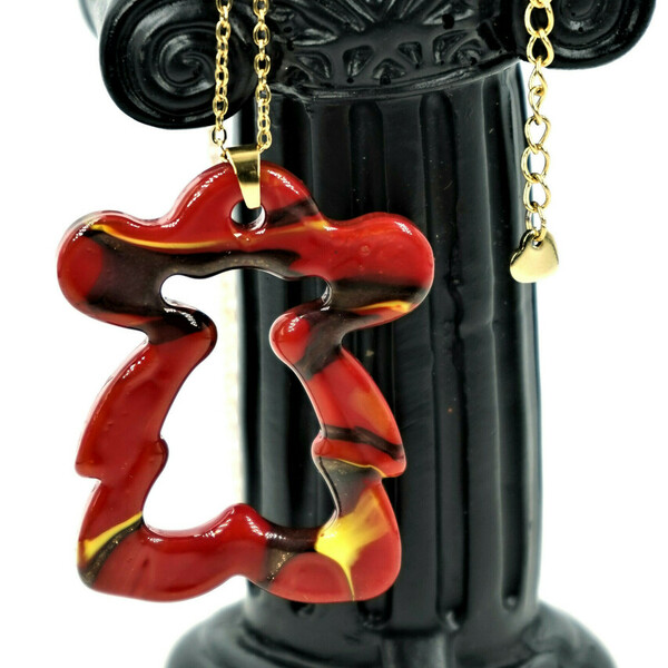 Murano glass μενταγιόν, φιγούρα κόκκινο αφηρημένο με επίχρυση ατσάλινη αλυσίδα Nikolas Jewelry - γυαλί, επιχρυσωμένα, μακριά, ατσάλι, μεγάλα, μενταγιόν - 2