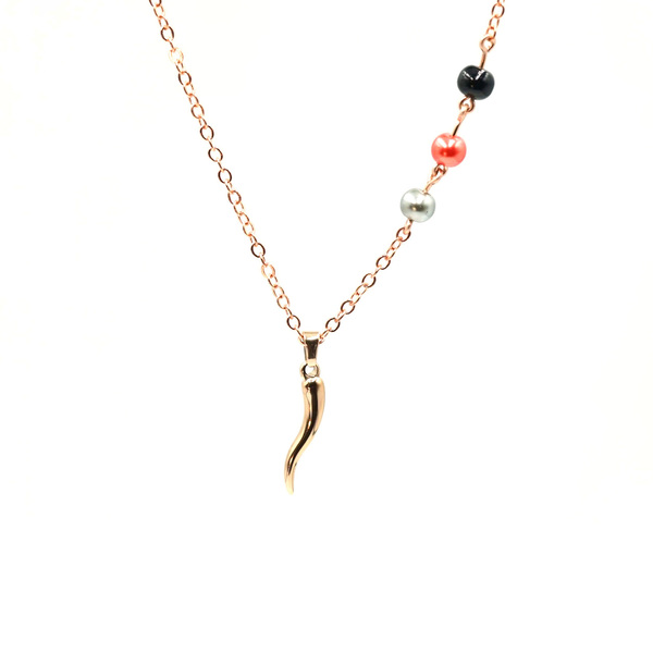 Κολιέ Κέρατο Επίχρυσο με Ατσάλινη Αλυσίδα Λαμπερό Ροζ Χρυσό Κόσμημα Δεν Μαυρίζει Nikolas Jewelry - charms, επιχρυσωμένα, κοντά, ατσάλι