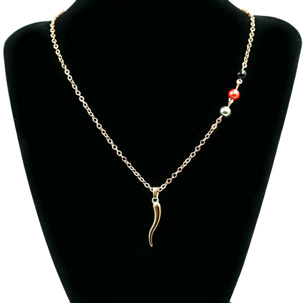 Κολιέ Κέρατο Επίχρυσο με Ατσάλινη Αλυσίδα Λαμπερό Ροζ Χρυσό Κόσμημα Δεν Μαυρίζει Nikolas Jewelry - charms, επιχρυσωμένα, κοντά, ατσάλι - 3