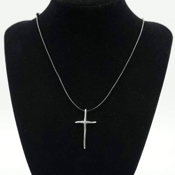 Σταυρός Κολιέ unisex με κορδόνι Snake Μαύρο Γυαλιστερό Χειροποίητο Κόσμημα Συλλογή Survivor Nikolas Jewelry - ορείχαλκος, σταυρός, μακριά - 2