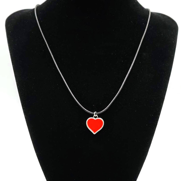 Κολιέ Καρδιά κόκκινη με κορδόνι - γυαλί, charms, ασήμι 925, κοντά - 3