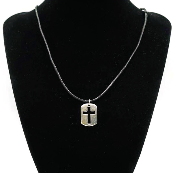 Κολιέ Σταυρός ασημί Vintage με κορδόνι - charms, ορείχαλκος, σταυρός, μακριά - 3
