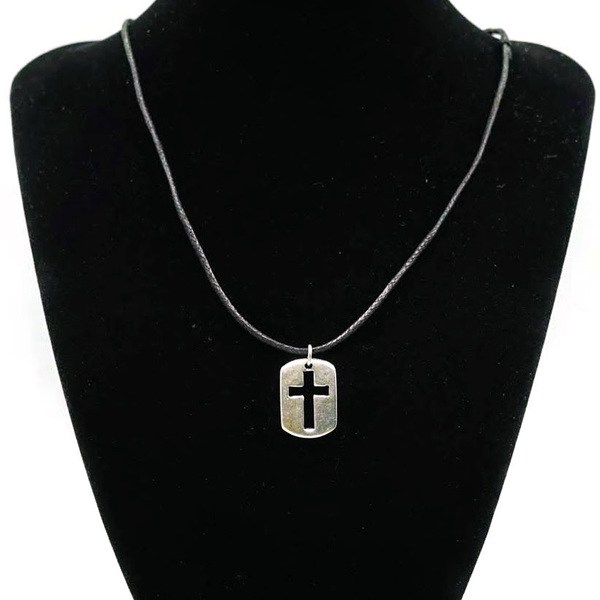 Κολιέ Σταυρός ασημί Vintage με κορδόνι - charms, μακριά, ορείχαλκος, σταυρός - 3