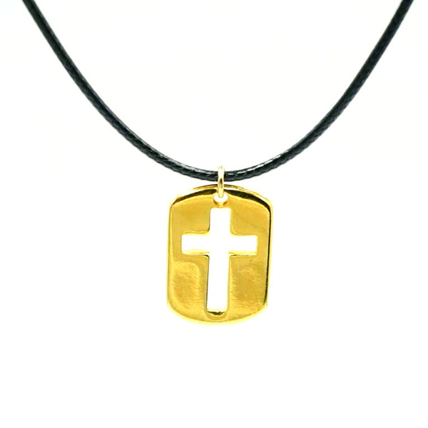 Κολιέ Σταυρός επίχρυσος Vintage με κορδόνι - σταυρός, επιχρυσωμένο στοιχείο
