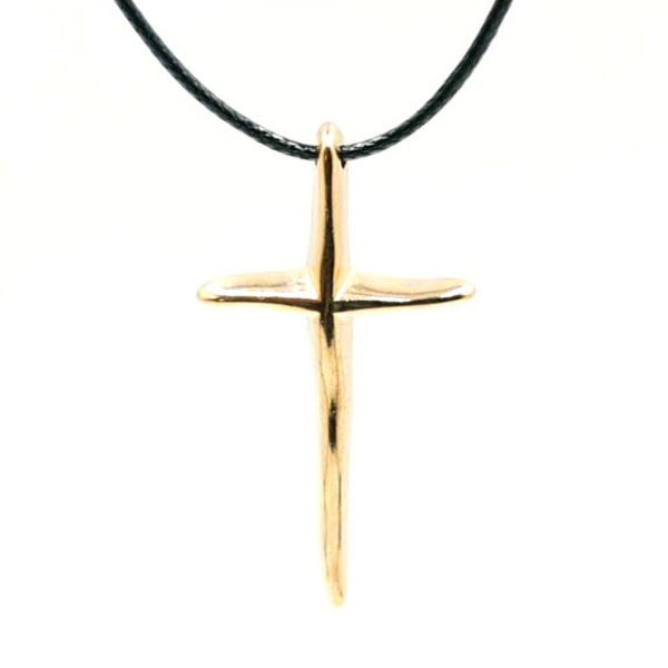 Κολιέ Σταυρός Ατσάλι Επίχρυσο 3,5cm, Χρώμα Ροζ χρυσό, Κορδόνι Snake Συνθετικό Δέρμα, Χρώμα Μαύρο Γυαλιστερό 70cm Nikolas Jewelry - charms, επιχρυσωμένα, ορείχαλκος, σταυρός