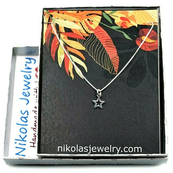 Αστεράκι Ασημένιο Κόσμημα Μενταγιόν με Αλυσίδα Βενετσιάνα Τετράγωνη 45cm Minimal Nikolas Jewelry - charms, ασήμι 925, κοντά - 3