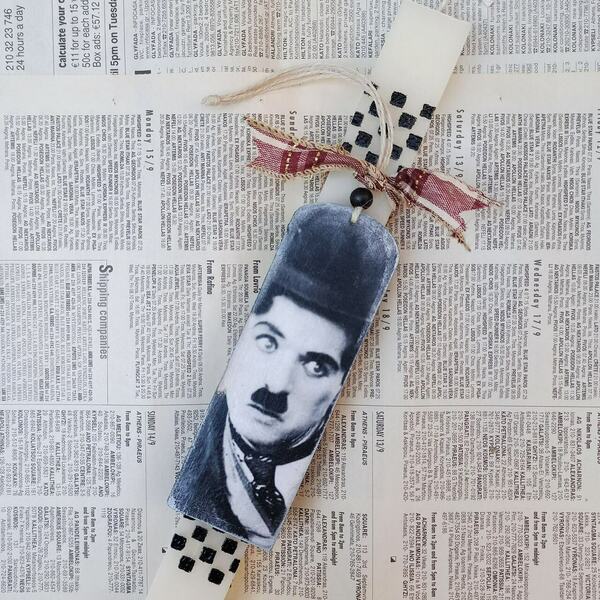 Λαμπάδα με σελιδοδείκτη Charlie Chaplin 30cm - λαμπάδες, σελιδοδείκτες, για ενήλικες, για εφήβους - 2