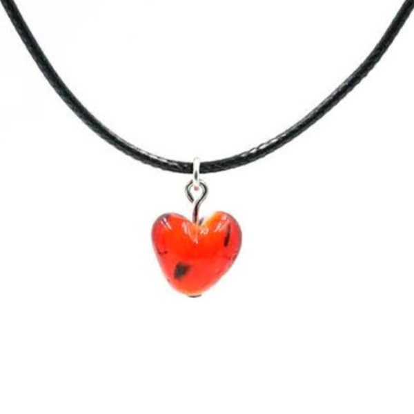 Καρδιά κόκκινη γυάλινη μιλεφιόρι Κολιέ με Κορδόνι Snake Μαύρο Γυαλιστερό Χειροποίητο Κόσμημα Συλλογή Survivor Nikolas Jewelry - γυαλί, καρδιά, μακριά - 2