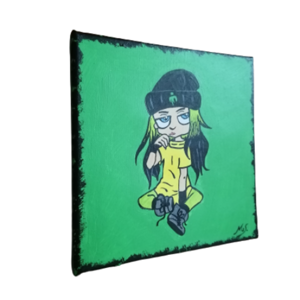 Billie Eilish ζωγραφικη με ακρυλικα σε καμβα - πίνακες & κάδρα, κορίτσι, αγόρι, παιδικά κάδρα - 3