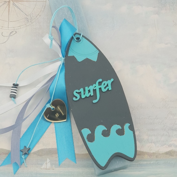 Λαμπάδα του Σέρφερ | Δώρο για Surfer | κερί αρωματικό 20cm, ξύλινο διακοσμητικό - αγόρι, λαμπάδες, για ενήλικες - 2