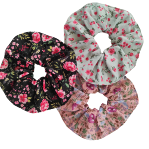 Σετ χειροποίητα μεγάλα scunchies σε floral χρώματα - ανοιξιάτικο, φλοράλ, λαστιχάκια μαλλιών
