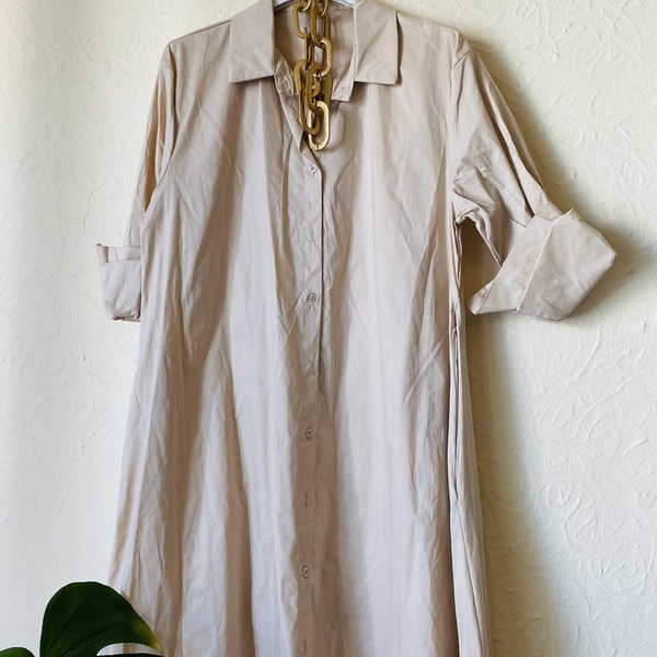 Μπεζ μακρύ shirt dress "Aria" - βαμβάκι - 2