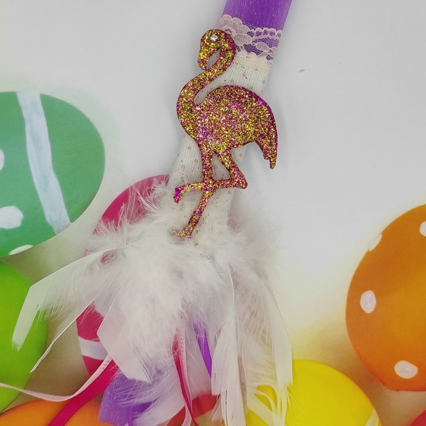 Αρωματική λαμπάδα ''Φλαμίνγκο'', 30cm - λαμπάδες, flamingos, για παιδιά - 3