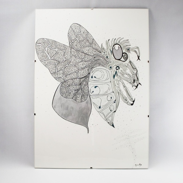 Handrawn ink art.Psychedelic insect - πίνακες & κάδρα, πίνακες ζωγραφικής