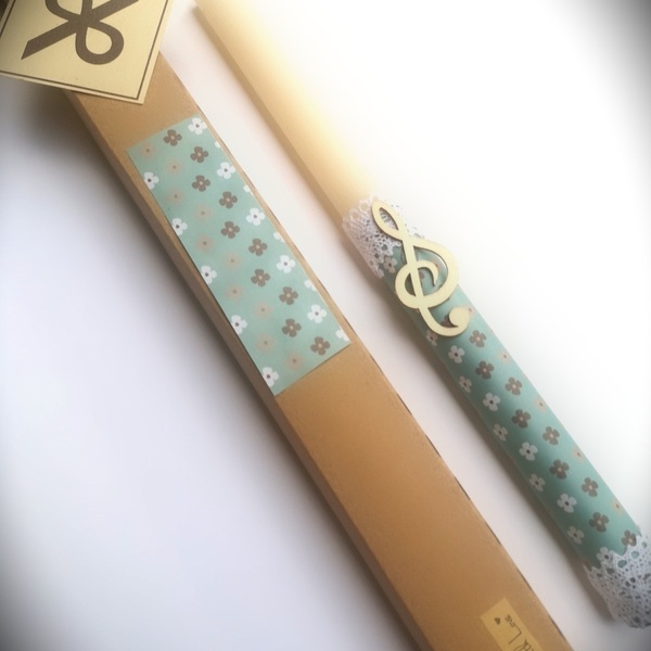 Πασχαλινή αρωματική λαμπάδα 30 cm με ξυλινο κλειδι του σολ - κορίτσι, λαμπάδες, για παιδιά, για ενήλικες, για εφήβους