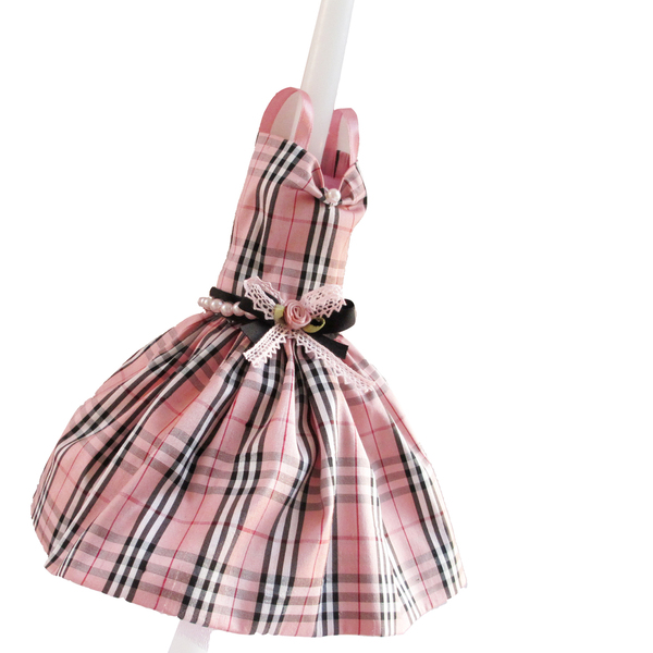 Λαμπάδα με μεταξωτό φόρεμα ροζ "Burberry" 40cm - κορίτσι, λαμπάδες, για παιδιά, πριγκίπισσες - 3