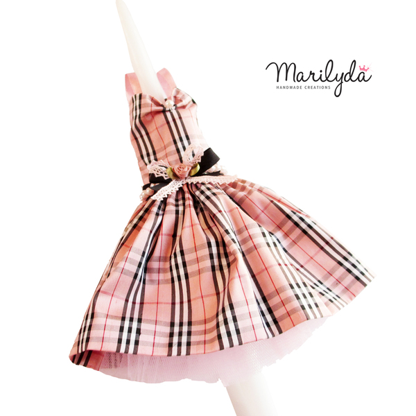 Λαμπάδα με μεταξωτό φόρεμα ροζ "Burberry" 40cm - κορίτσι, λαμπάδες, για παιδιά, πριγκίπισσες - 4