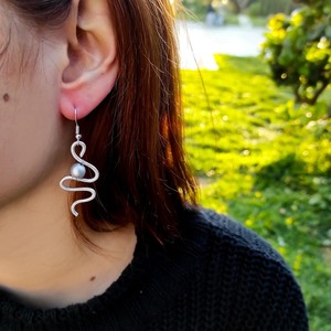 Snake wire wrapped Earrings - Xειροποίητα σκουλαρίκια φιδάκι - ιδιαίτερο, μεταλλικό, κρεμαστά - 2