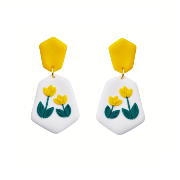 "Colourful tulips"- Χειροποίητα καρφωτά σκουλαρίκια με τουλίπες σε διάφορα χρώματα (πηλός, ατσάλι) (6εκ.) - πηλός, λουλούδι, ατσάλι, boho, κρεμαστά