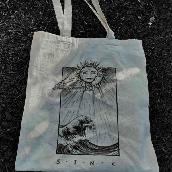 Tote Bag ▪️SunMoon▪️ _Πάνινη τσάντα ζωγραφισμένη στο χέρι - ύφασμα, ώμου, all day, tote, πάνινες τσάντες