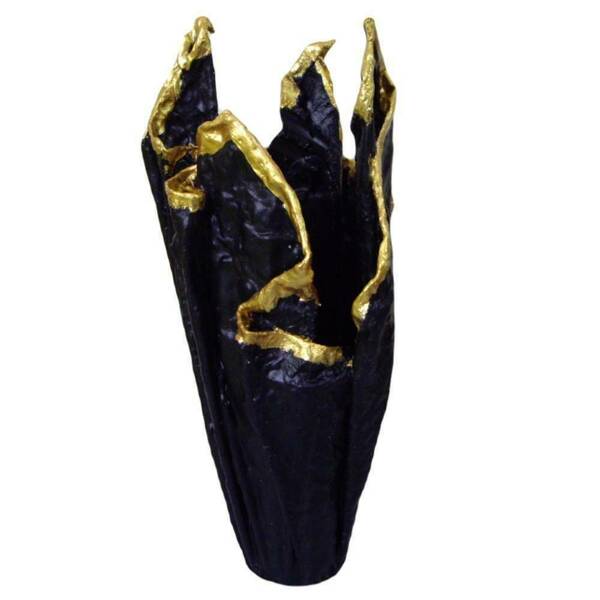 Χειροποίητο Βάζο Από Τσιμέντο Και Ύφασμα Βαμμένο Στο Χέρι Black-Gold - ύφασμα, βάζα & μπολ, τσιμέντο - 2