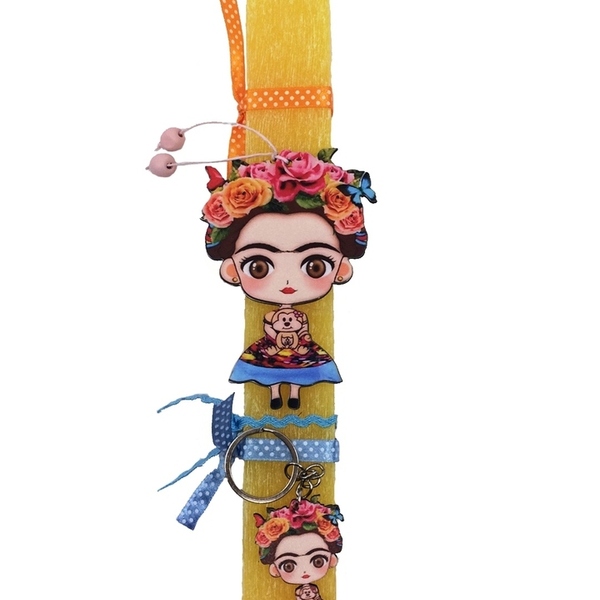 Λαμπάδα Frida Kahlo μπρελόκ και μαγνητάκι. - λαμπάδες, μπρελόκ, πάσχα, μαγνητάκια, frida kahlo - 2
