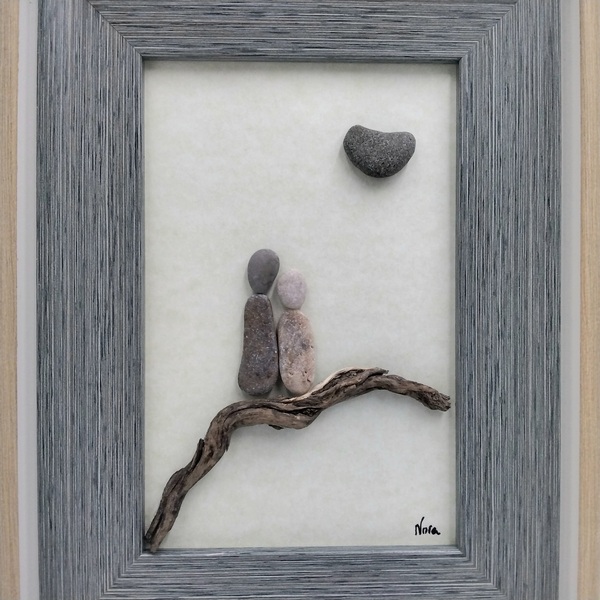 Κορνίζα/καδράκι με παράσταση από βότσαλα, ζευγάρι (16×21×2cm) - δώρα γάμου, δώρα επετείου, δώρα γενεθλίων, ιδεά για δώρο, αγ. βαλεντίνου - 2