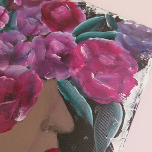 Πίνακας "Floral girl" με ακρυλικά - πίνακες & κάδρα, καμβάς, λουλούδια, πίνακες ζωγραφικής - 3