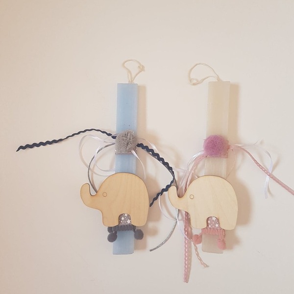 Αρωματική λαμπάδα με ξύλινο διακοσμητικό μαγνητάκι ελεφαντάκι - κορίτσι, αγόρι, λαμπάδες, για παιδιά, για μωρά