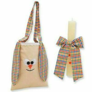 Τσάντα κουνελάκι καρώ με λαμπάδα σε σετ δώρου - κορίτσι, λαμπάδες, για παιδιά, κουνελάκι