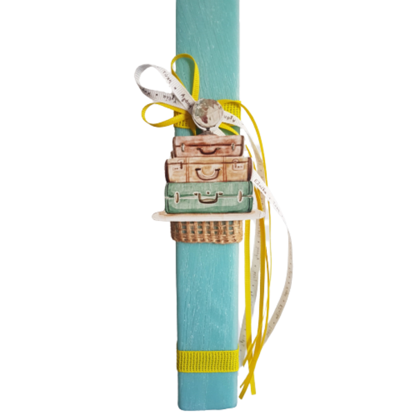 Πασχαλινή Αρωματική Γαλάζια Λαμπάδα Βαλίτσες Unisex 30cm - αγόρι, λαμπάδες, για παιδιά, για ενήλικες, για εφήβους - 3