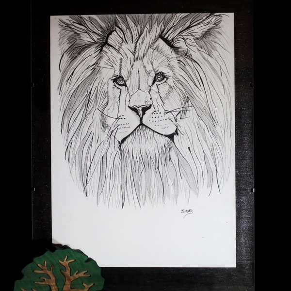 Handrawn ink art.Lion - πίνακες & κάδρα, πίνακες ζωγραφικής - 2