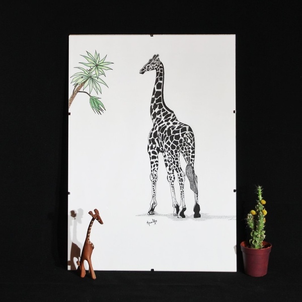 Handrawn ink art.Giraffe - πίνακες & κάδρα, πίνακες ζωγραφικής - 2