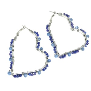 Κρίκοι καρδιά με μπλε κρύσταλλα - ημιπολύτιμες πέτρες, καρδιά, κρίκοι