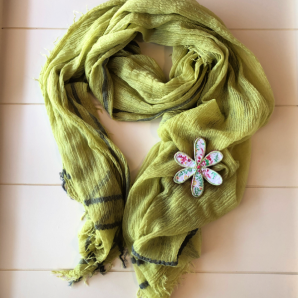 Γυναικεία καρφίτσα, με απλικαρισμένο λουλούδι φλοράλ πράσινο - ύφασμα - 3