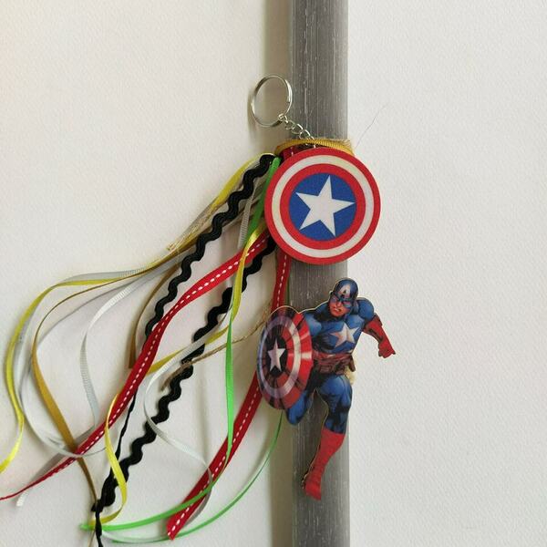 Λαμπάδα με ξύλινο μπρελόκ και μαγνητάκι "Super Heroes" - αγόρι, λαμπάδες, για παιδιά, για εφήβους, σούπερ ήρωες - 2