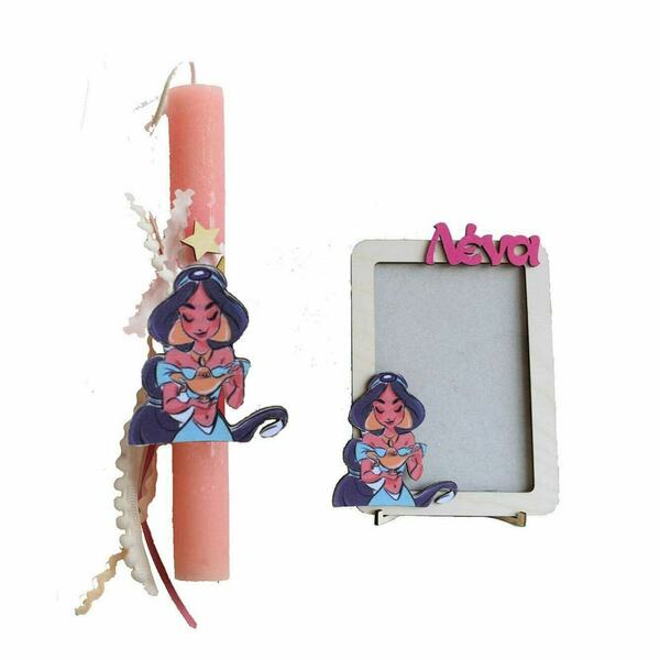 Λαμπάδα με ξύλινο μαγνητάκι set με κορνίζα "Princess" - κορίτσι, λαμπάδες, για παιδιά, πριγκίπισσες
