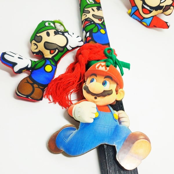 Λαμπάδα μπρελόκ "Let's play with S.M & L" ( Mario) - λαμπάδες, για παιδιά, για ενήλικες, ανδρικά μπρελόκ, ήρωες κινουμένων σχεδίων - 2