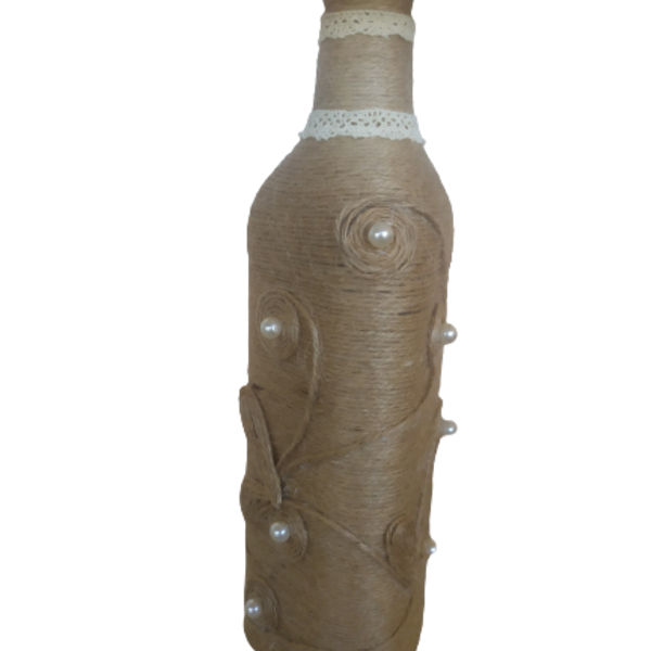 Χειροποίητο πορτατίφ απο τριγωνικό μπουκάλι - πορτατίφ, με πέρλες, πρωτότυπα δώρα - 3