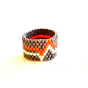 Δαχτυλίδι γκρι με γεωμετρικό σχέδιο σε πορτοκαλί και εκρού Miyuki delica χάντρες - γεωμετρικά σχέδια, χάντρες, miyuki delica, σταθερά, μεγάλα - 4