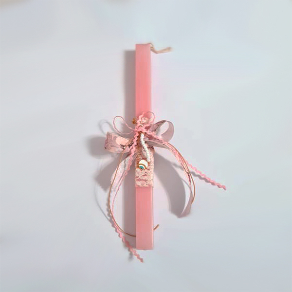 Λαμπάδα αρωματική, χειροποίητη, ροζ με κορδέλα και βραχιόλι δώρο - κορίτσι, λαμπάδες, για ενήλικες, για εφήβους