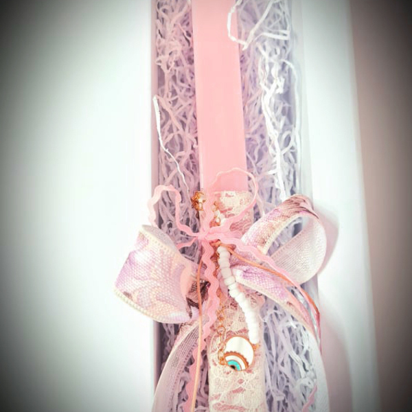 Λαμπάδα αρωματική, χειροποίητη, ροζ με κορδέλα και βραχιόλι δώρο - κορίτσι, λαμπάδες, για ενήλικες, για εφήβους - 2